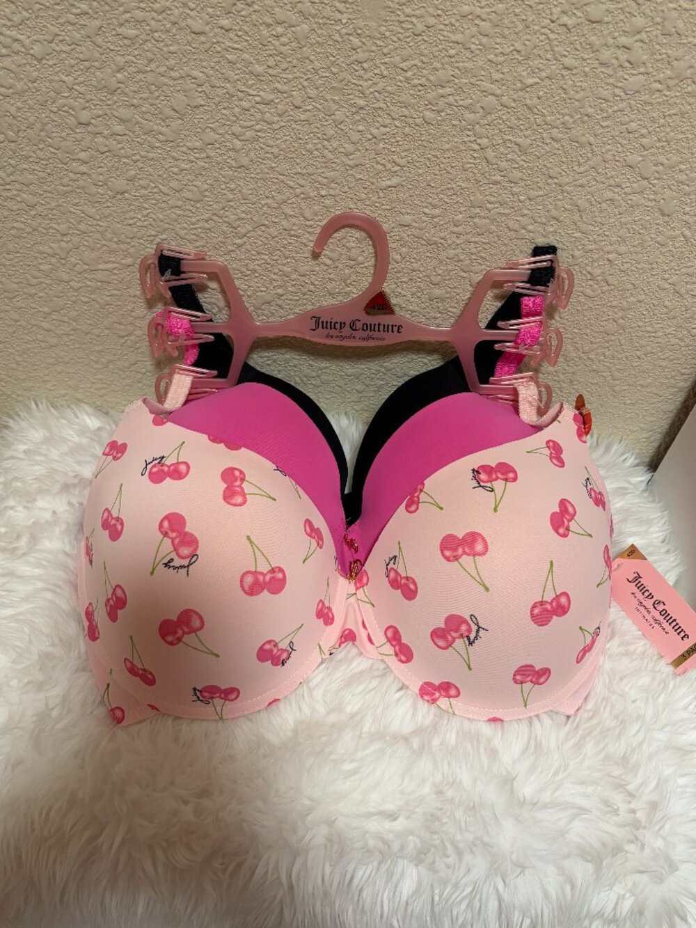 Juicy Couture Cherry Print Bra Set 3 Pack 42D Pink Y2K NWT